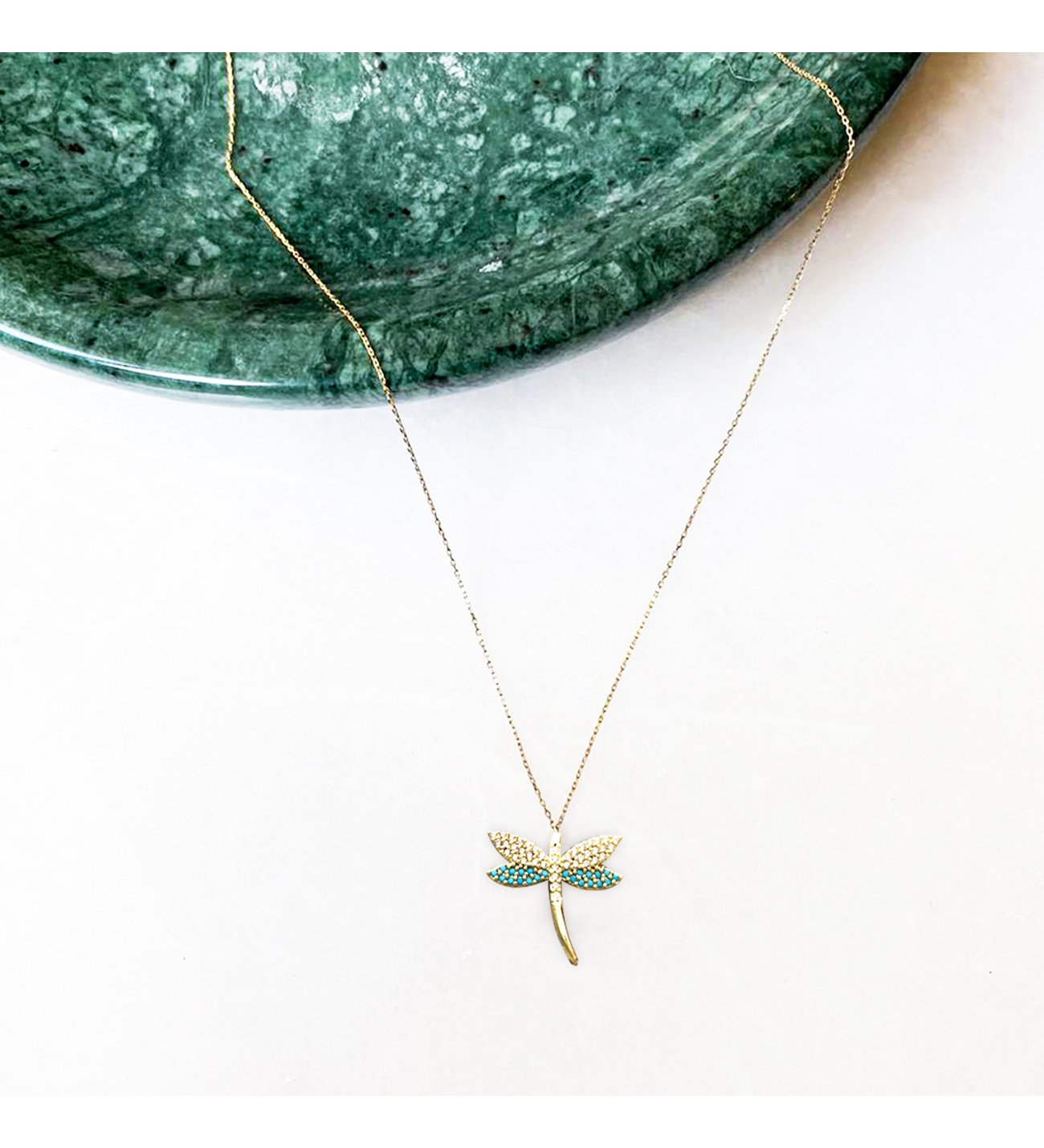 Altın Kaplama Zirkon Taşlı Firuze Yusufcuk Kolye