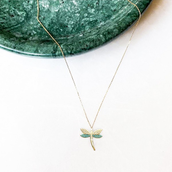 Altın Kaplama Zirkon Taşlı Firuze Yusufcuk Kolye