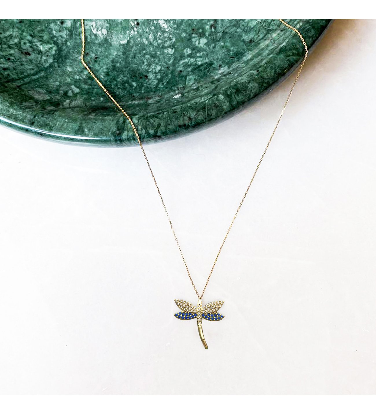 Altın Kaplama Zirkon Taşlı Safir Yusufcuk Kolye