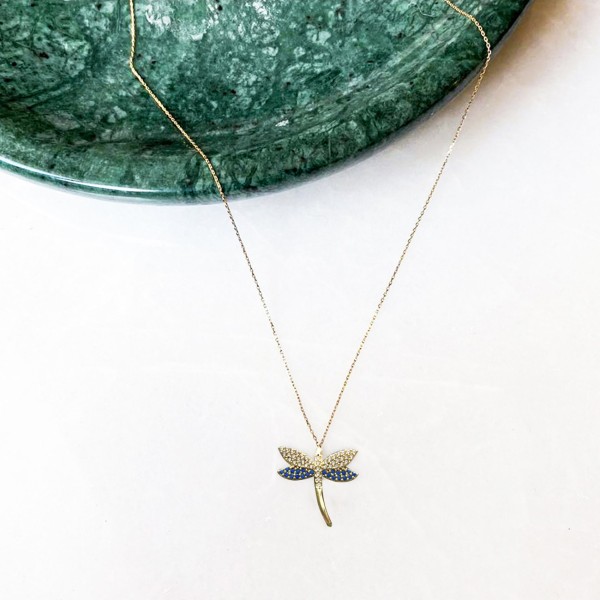 Altın Kaplama Zirkon Taşlı Safir Yusufcuk Kolye