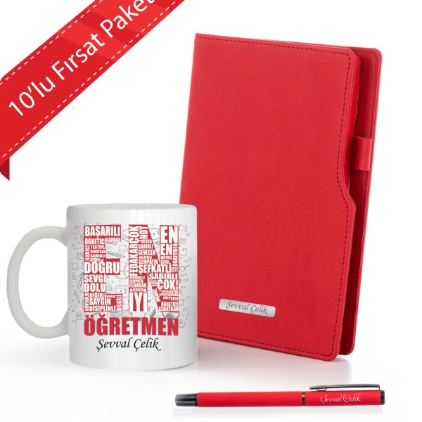 Kişiye Özel 10'lu Öğretmenler Günü İsme Özel Plakalı Defter & Roller Kalem ve En iyi Öğretmen Kupa Seti Kişiye Özel 10'lu Öğretmenler Günü İsme Özel Plakalı Defter & Roller Kalem ve En iyi Öğretmen Kupa Seti