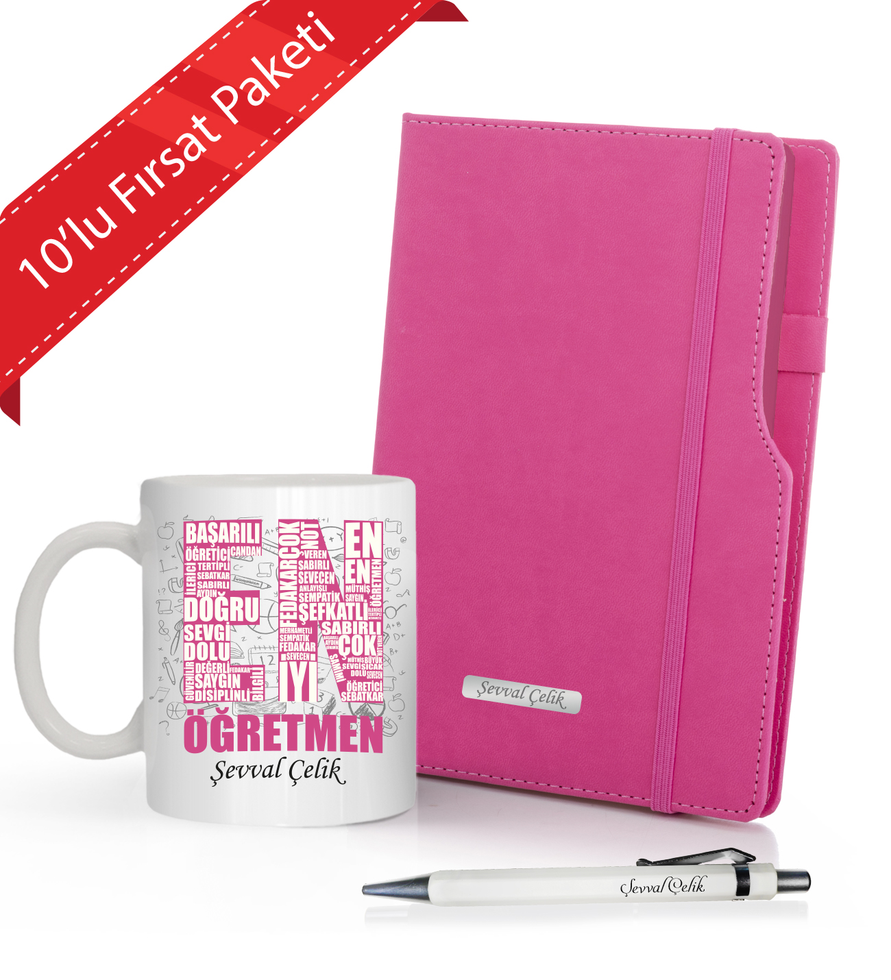 Kişiye Özel 10'lu Öğretmenler Günü İsme Özel Plakalı Defter & Roller Kalem ve En iyi Öğretmen Kupa Seti Kişiye Özel 10'lu Öğretmenler Günü İsme Özel Plakalı Defter & Roller Kalem ve En iyi Öğretmen Kupa Seti
