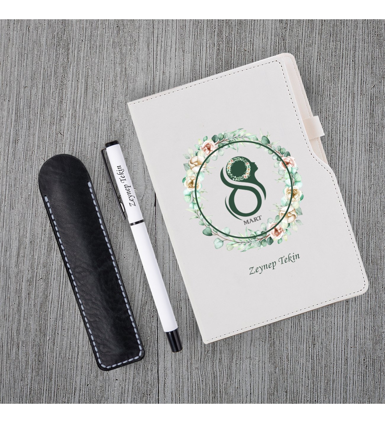 Kişiye Özel 8 Mart Dünya Kadınlar Günü Baskılı Beyaz Defter Beyaz  Roller kalem Seti
