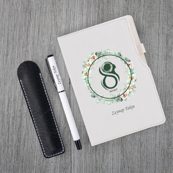Kişiye Özel 8 Mart Dünya Kadınlar Günü Baskılı Beyaz Defter Beyaz Roller kalem Seti Kişiye Özel 8 Mart Dünya Kadınlar Günü Baskılı Beyaz Defter Beyaz Roller kalem Seti