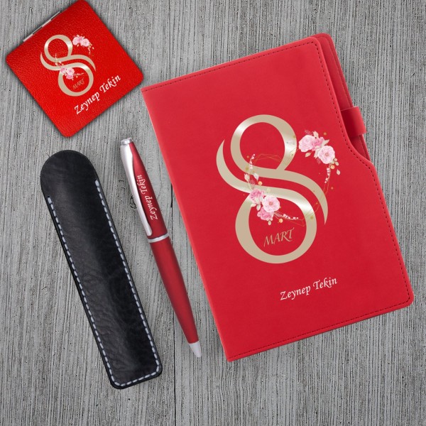 Kişiye Özel 8 Mart Dünya Kadınlar Günü Baskılı Kırmızı Defter Kırmızı Metal Tükenmez Kalem ve Kırmızı Kare Ayna Seti Kişiye Özel 8 Mart Dünya Kadınlar Günü Baskılı Kırmızı Defter Kırmızı Metal Tükenmez Kalem ve Kırmızı Kare Ayna Seti