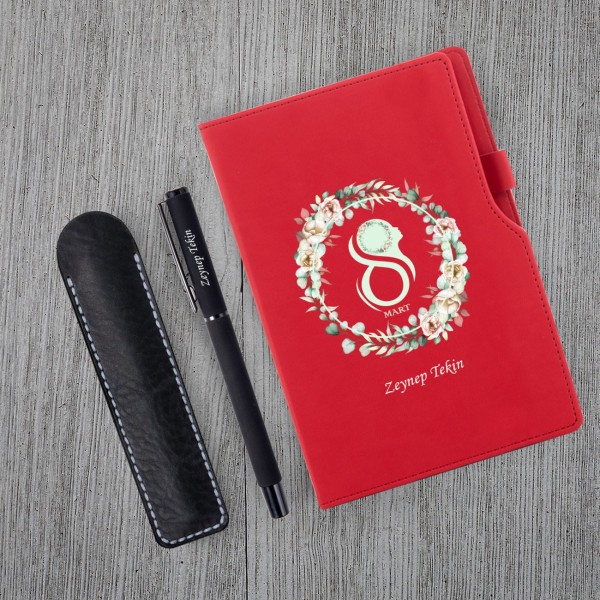 Kişiye Özel 8 Mart Dünya Kadınlar Günü Baskılı Kırmızı Defter Siyah Roller Kalem Seti Kişiye Özel 8 Mart Dünya Kadınlar Günü Baskılı Kırmızı Defter Siyah Roller Kalem Seti