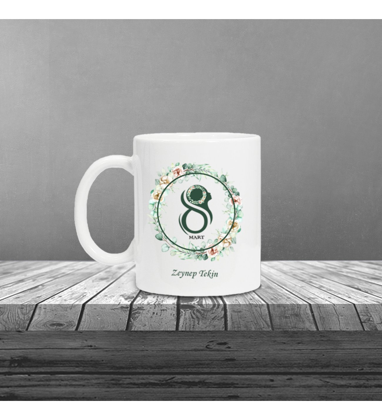 Kişiye Özel 8 Mart Dünya Kadınlar Günü Baskılı Peluş Ayıcık Sonsuzluk Çifti Kolye ve Kupa Seti