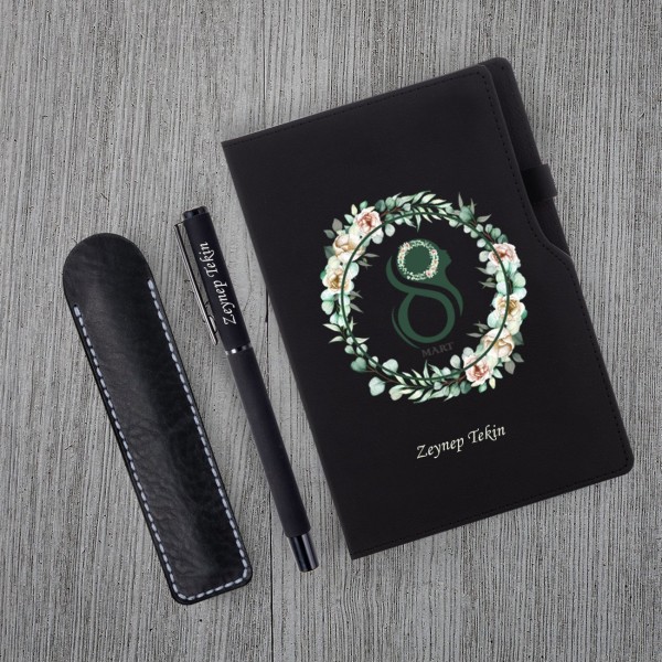 Kişiye Özel 8 Mart Dünya Kadınlar Günü Baskılı Sİyah Defter Siyah Roller kalem Kişiye Özel 8 Mart Dünya Kadınlar Günü Baskılı Sİyah Defter Siyah Roller kalem