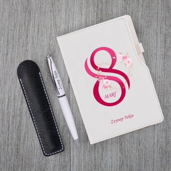 Kişiye Özel 8 Mart Dünya Kadınlar Günü Beyaz Defter Beyaz Metal Tükenmez Kalem Kişiye Özel 8 Mart Dünya Kadınlar Günü Beyaz Defter Beyaz Metal Tükenmez Kalem