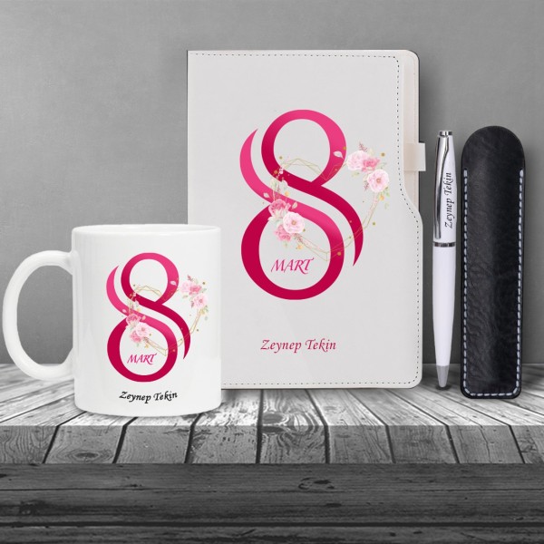 Kişiye Özel 8 Mart Dünya Kadınlar Günü Beyaz Defter Beyaz Metal Tükenmez Kalem ve Kupa Seti Kişiye Özel 8 Mart Dünya Kadınlar Günü Beyaz Defter Beyaz Metal Tükenmez Kalem ve Kupa Seti
