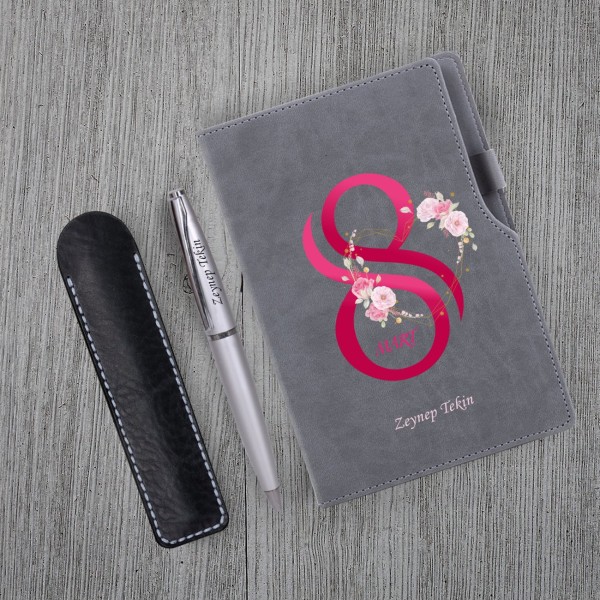 Kişiye Özel 8 Mart Dünya Kadınlar Günü Gri Defter Gri Metal Tükenmez Kalem Seti Kişiye Özel 8 Mart Dünya Kadınlar Günü Gri Defter Gri Metal Tükenmez Kalem Seti
