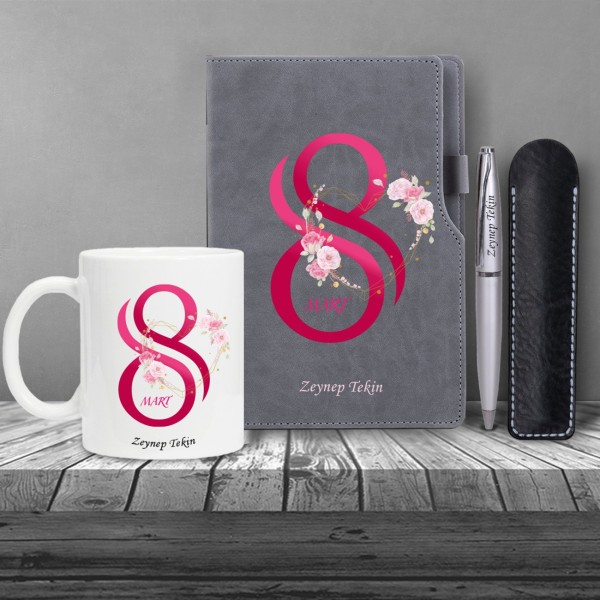 Kişiye Özel 8 Mart Dünya Kadınlar Günü Gri Defter Gri Metal Tükenmez Kalem ve Kupa Seti Kişiye Özel 8 Mart Dünya Kadınlar Günü Gri Defter Gri Metal Tükenmez Kalem ve Kupa Seti