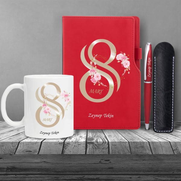 Kişiye Özel 8 Mart Dünya Kadınlar Günü Kırmızı Defter Kırmızı Metal Tükenmez Kalem ve Kupa Seti Kişiye Özel 8 Mart Dünya Kadınlar Günü Kırmızı Defter Kırmızı Metal Tükenmez Kalem ve Kupa Seti