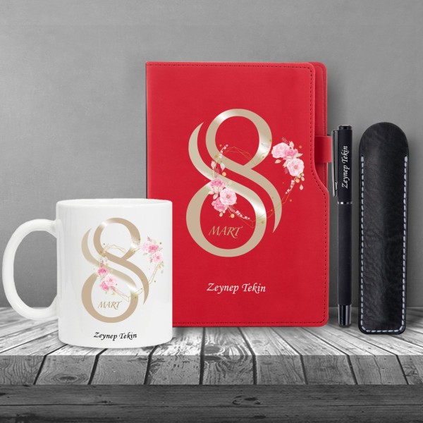 Kişiye Özel 8 Mart Dünya Kadınlar Günü Kırmızı Defter Siyah Roller Kalem ve Kupa Seti Kişiye Özel 8 Mart Dünya Kadınlar Günü Kırmızı Defter Siyah Roller Kalem ve Kupa Seti