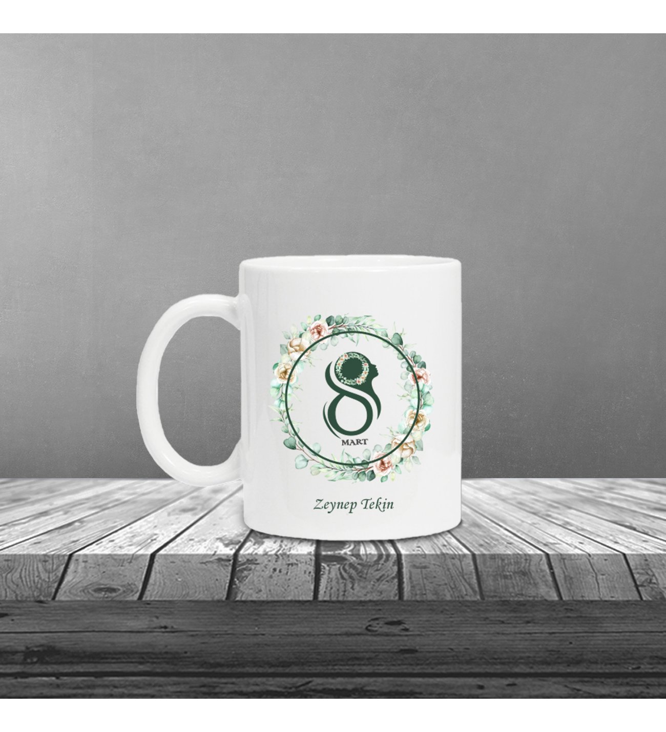 Kişiye Özel 8 Mart Dünya Kadınlar Günü Siluet  Baskılı Beyaz Defter Beyaz Metal Tükenmez Kalem ve Kupa Seti