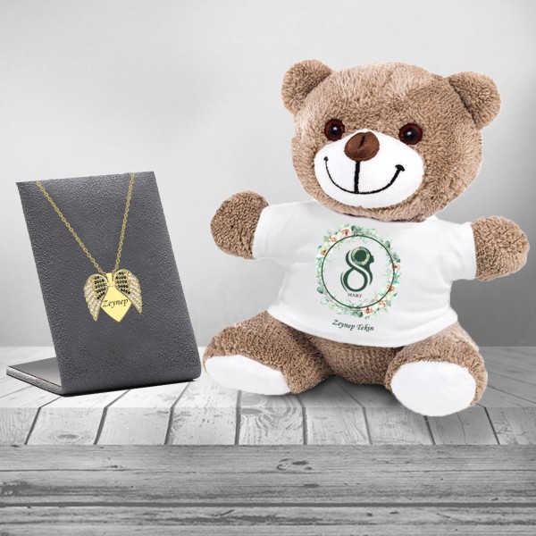 Kişiye Özel 8 Mart Dünya Kadınlar Günü Siluet Baskılı Peluş Ayıcık Açılır Melek Kanadı Kolye ve Kupa Seti Kişiye Özel 8 Mart Dünya Kadınlar Günü Siluet Baskılı Peluş Ayıcık Açılır Melek Kanadı Kolye ve Kupa Seti