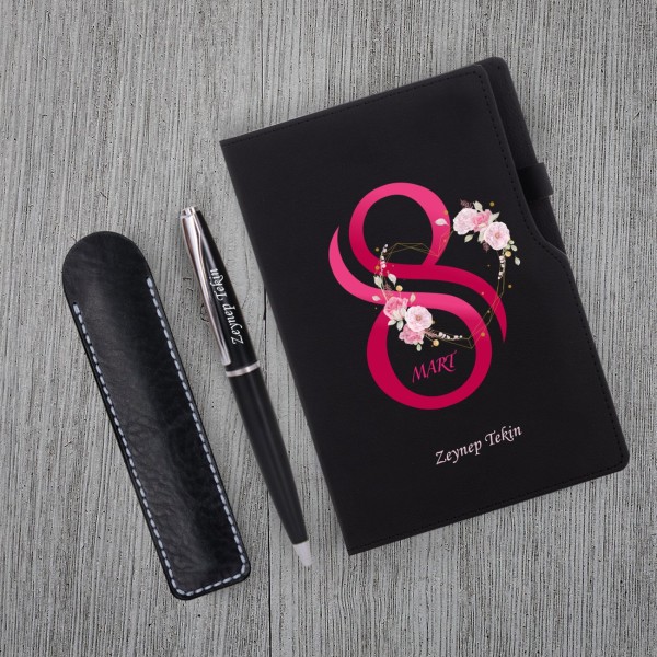 Kişiye Özel 8 Mart Dünya Kadınlar Günü Siyah Defter Siyah Metal Tükenmez Kalem Seti Kişiye Özel 8 Mart Dünya Kadınlar Günü Siyah Defter Siyah Metal Tükenmez Kalem Seti