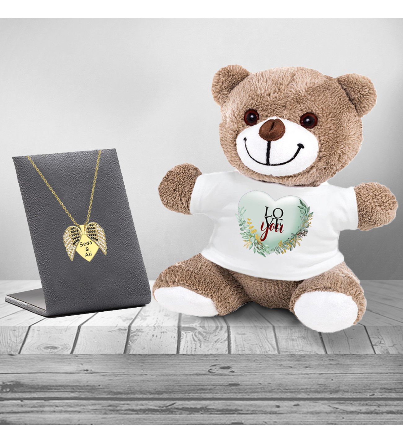 Kişiye Özel Açılan Melek Kanadı Kolye Ve Love Kalp Tişört