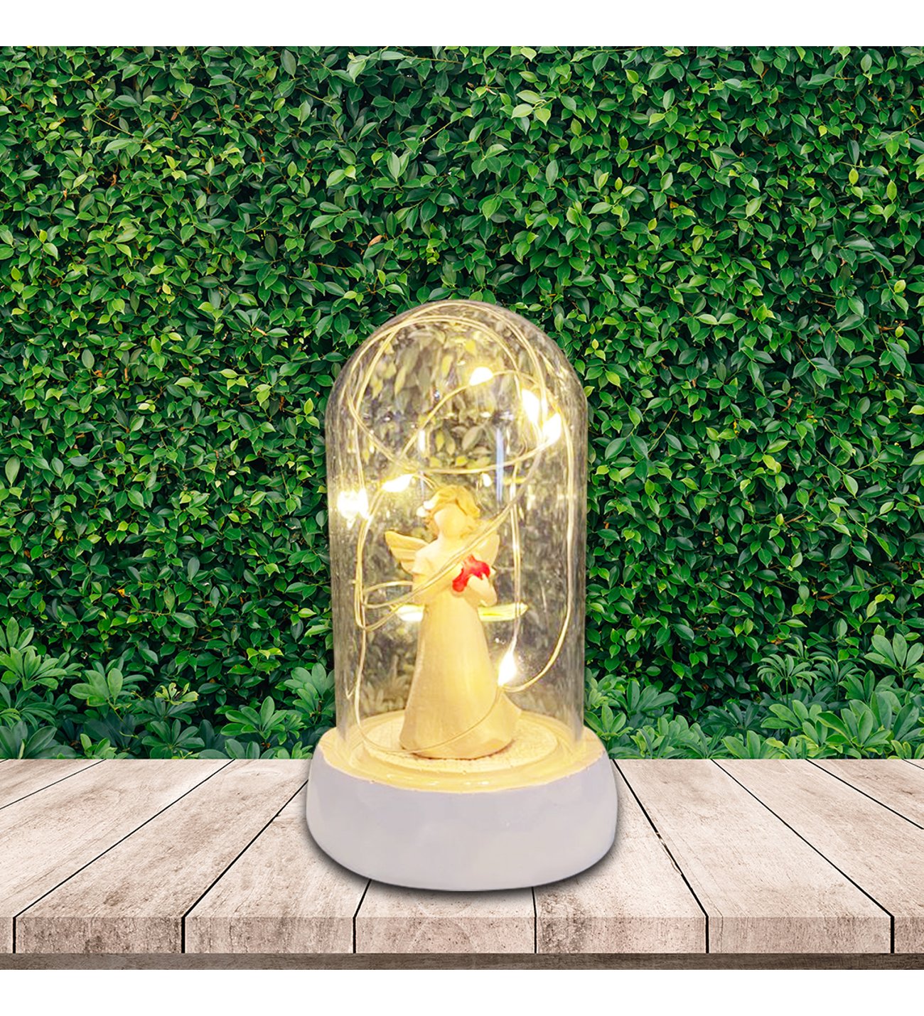 Kişiye Özel Anneler Günü Açılır Melek Kanadı  Kolye ve Işıklı Kalp Tutan Melek Cam Fanus