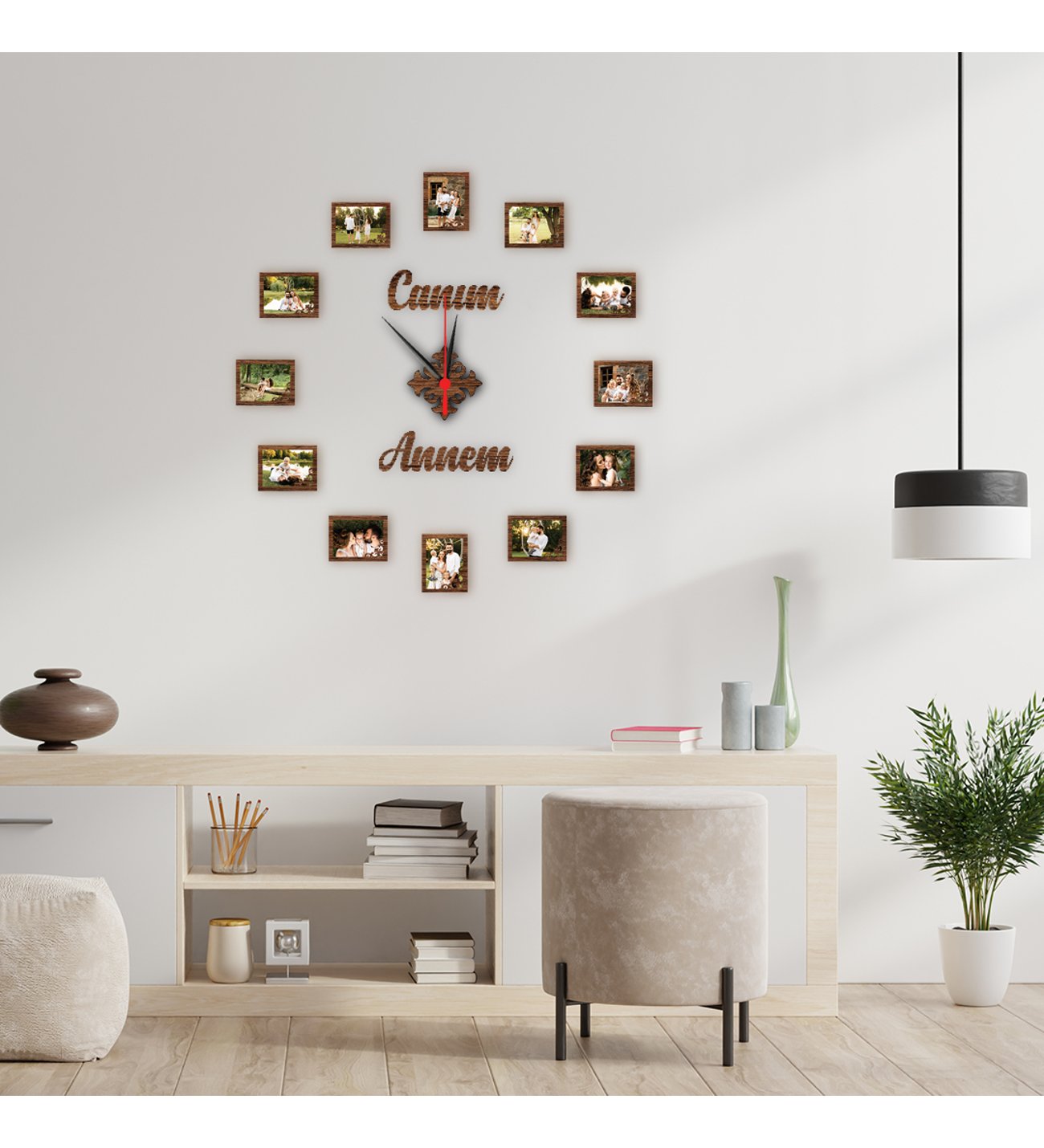 Kişiye Özel Anneler Günü Canım Annem Yazılı Fotoğraflı Motifli Ahşap  Çerçeve 12 li Duvar Saat