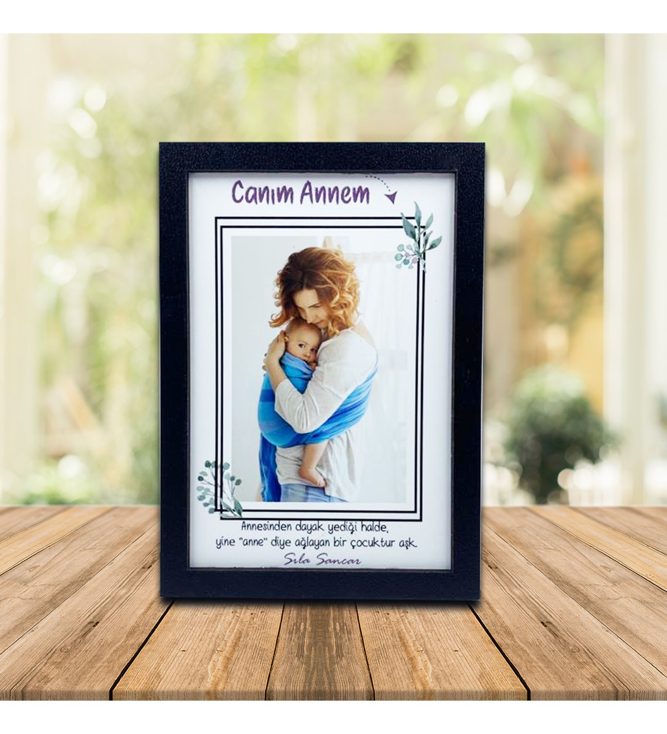 Kişiye Özel Anneler Günü Fotoğraf Baskılı Ahşap Çerçeve & İsimli Sonsuluk Çifti Kolye ve Tişört Baskılı Peluş Ayıcık