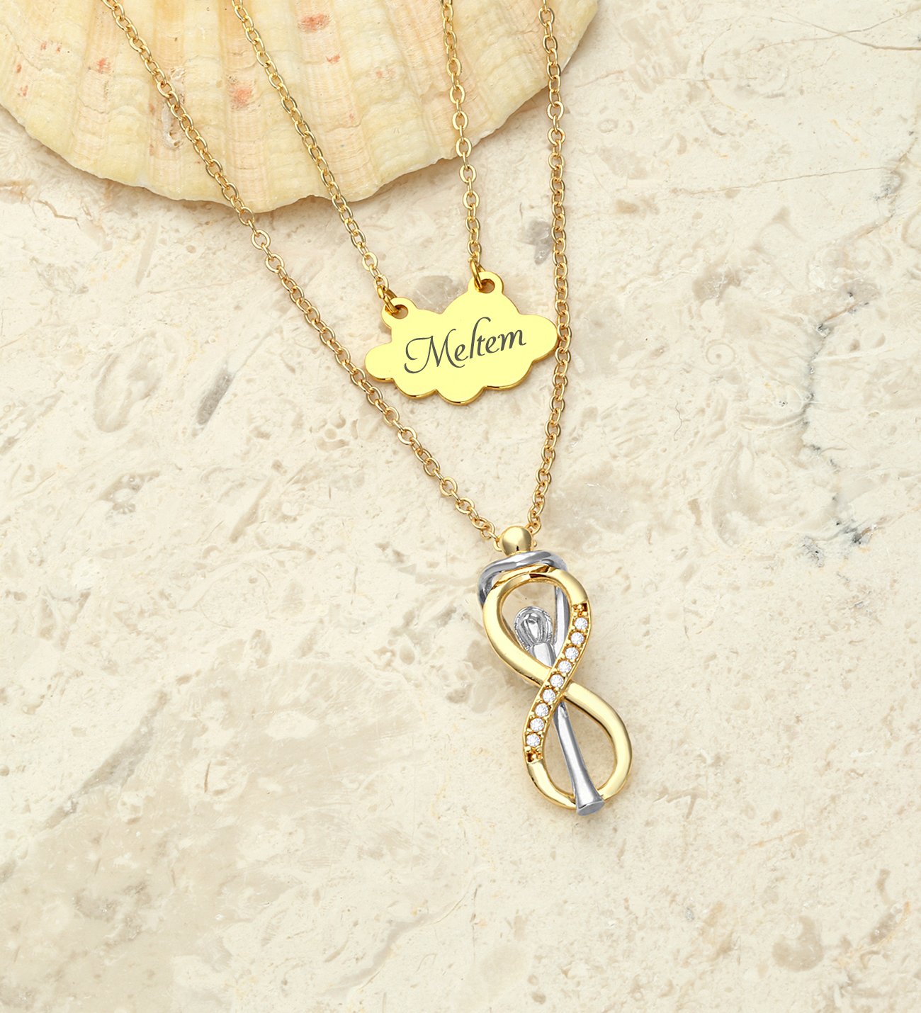 Kişiye Özel Anneler Günü Fotoğraf Baskılı Ahşap Çerçeve & İsimli Sonsuluk Çifti Kolye ve Tişört Baskılı Peluş Ayıcık