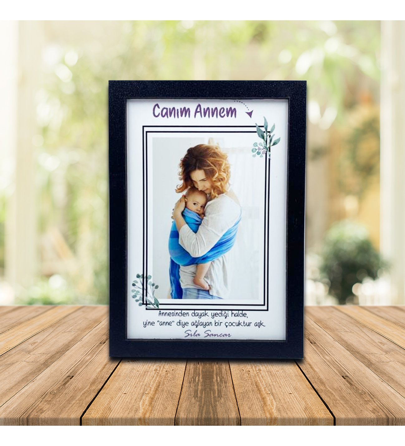 Kişiye Özel Anneler Günü Fotoğraf Baskılı Ahşap Çerçeve ve İsimli Melek Kanadı Kolye