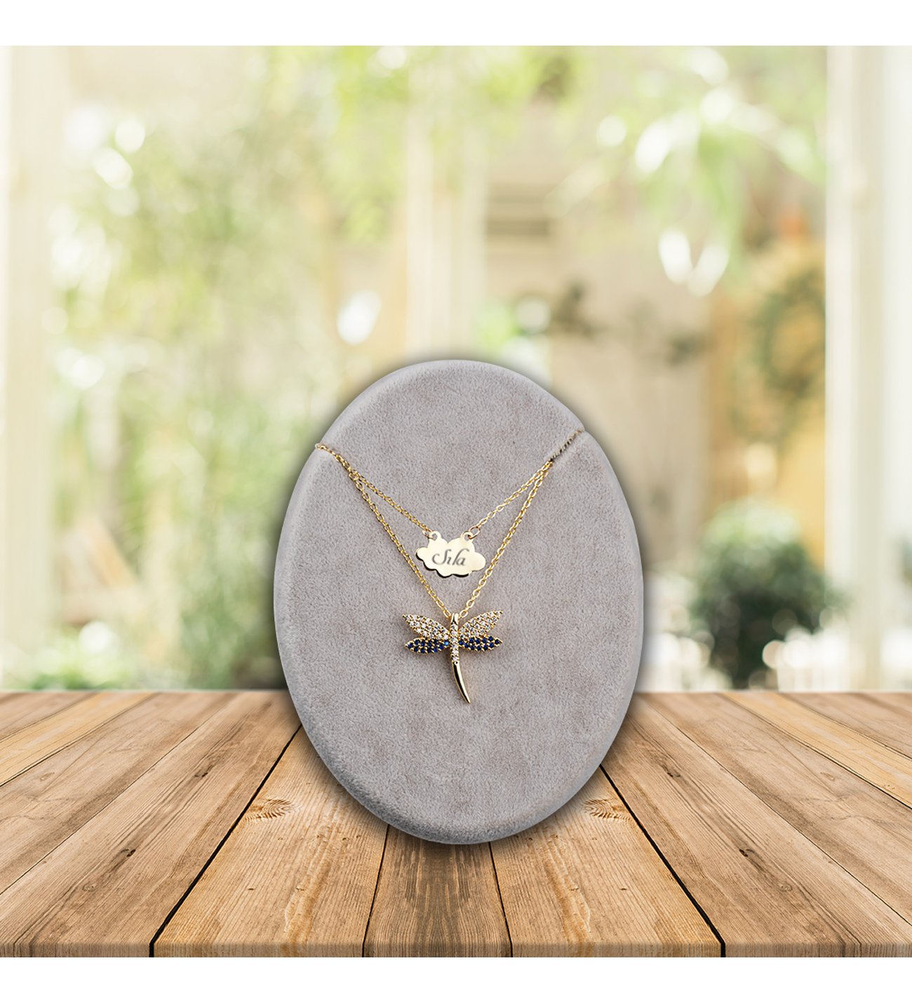 Kişiye Özel Anneler Günü Fotoğraf Baskılı Ahşap Çerçeve ve İsimli Safir Yusufcuk Kolye