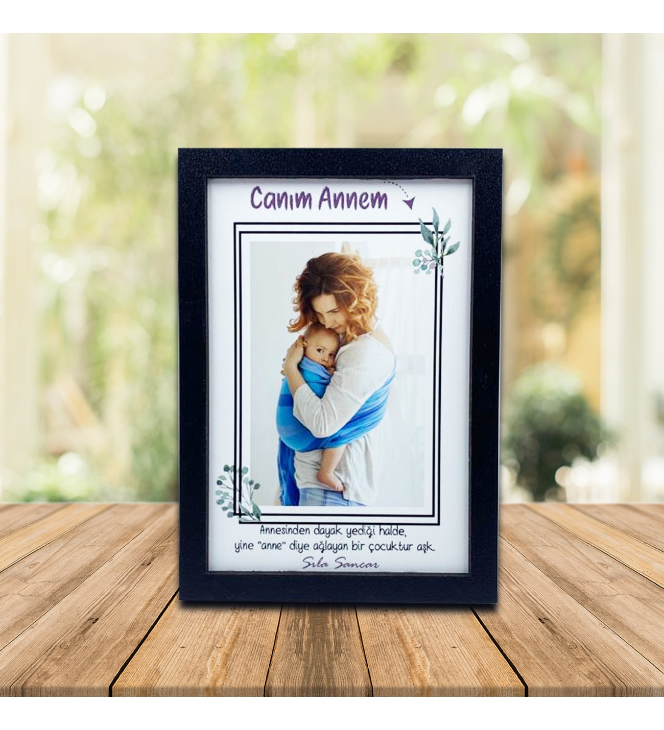 Kişiye Özel Anneler Günü Fotoğraf Baskılı Ahşap Çerçeve ve İsimli Sonsuzluk Çifti  Kolye