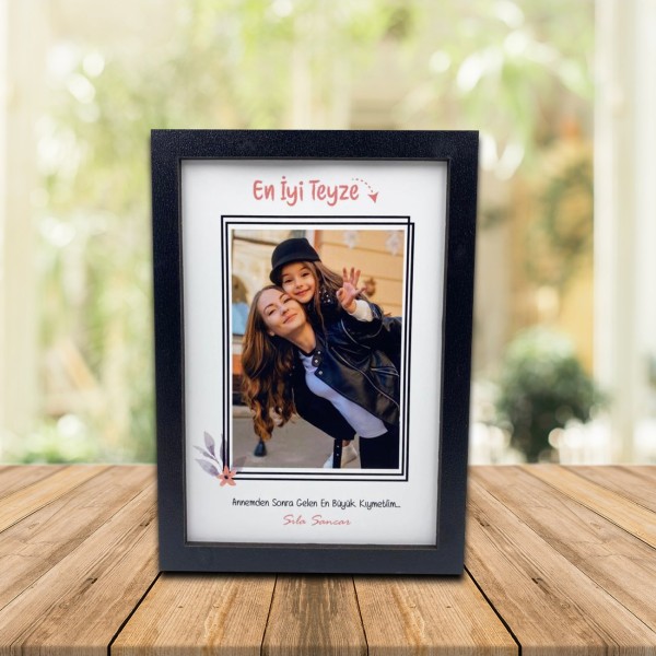 Kişiye Özel Anneler Günü Fotoğraf Baskılı En İyi Teyze Ahşap Çerçeve ve Firuze Kolye Kişiye Özel Anneler Günü Fotoğraf Baskılı En İyi Teyze Ahşap Çerçeve ve Firuze Kolye
