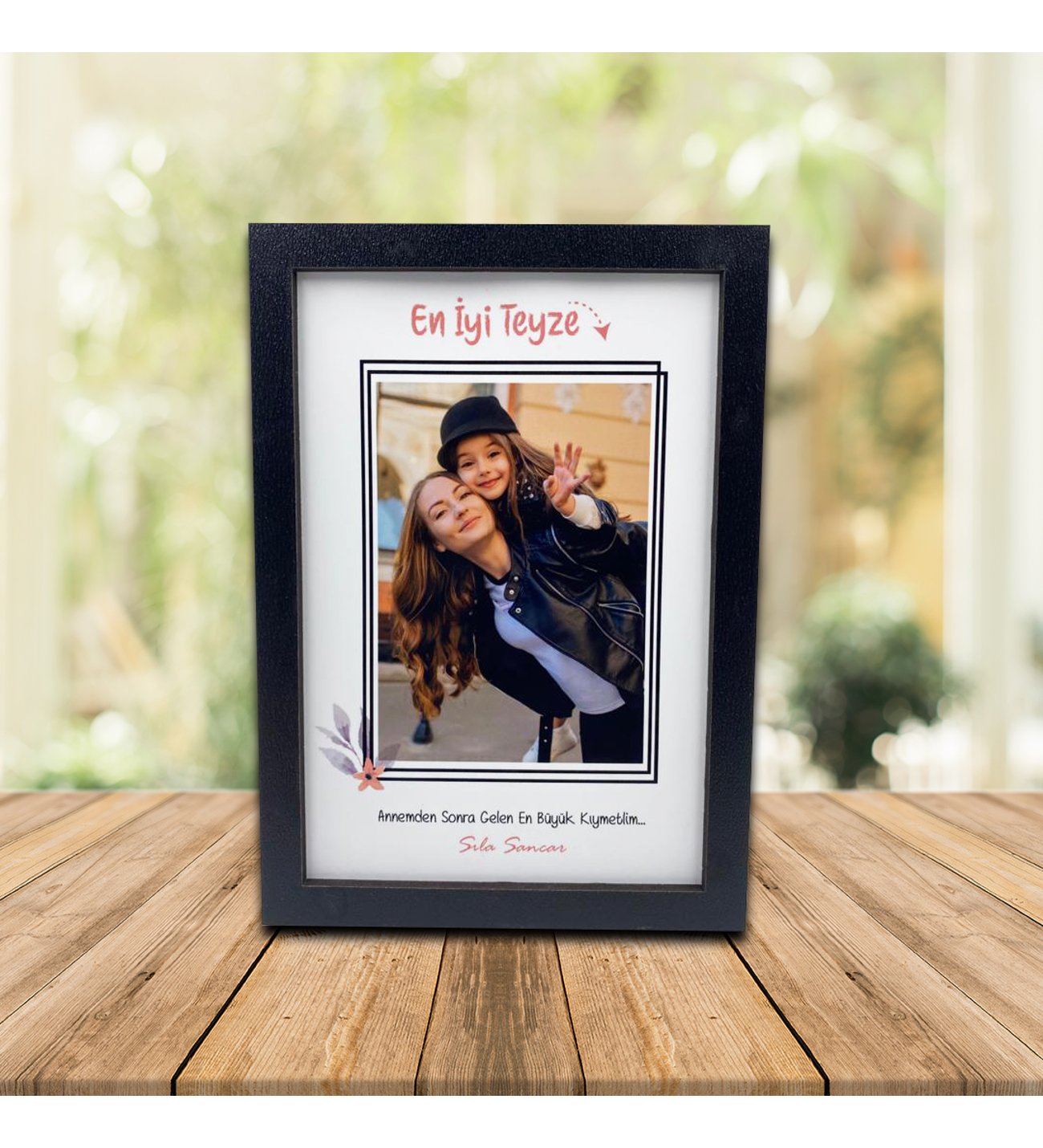 Kişiye Özel Anneler Günü Fotoğraf Baskılı En İyi Teyze Ahşap Çerçeve ve İsimli Ruby Yusufcuk  Kolye