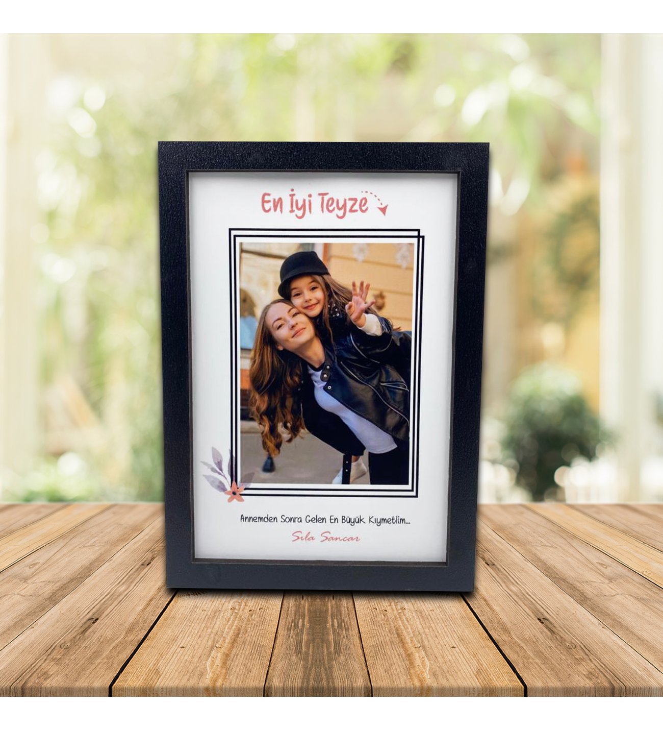 Kişiye Özel Anneler Günü Fotoğraf Baskılı En İyi Teyze Ahşap Çerçeve ve İsimli Sonsuzluk Çifti Kolye