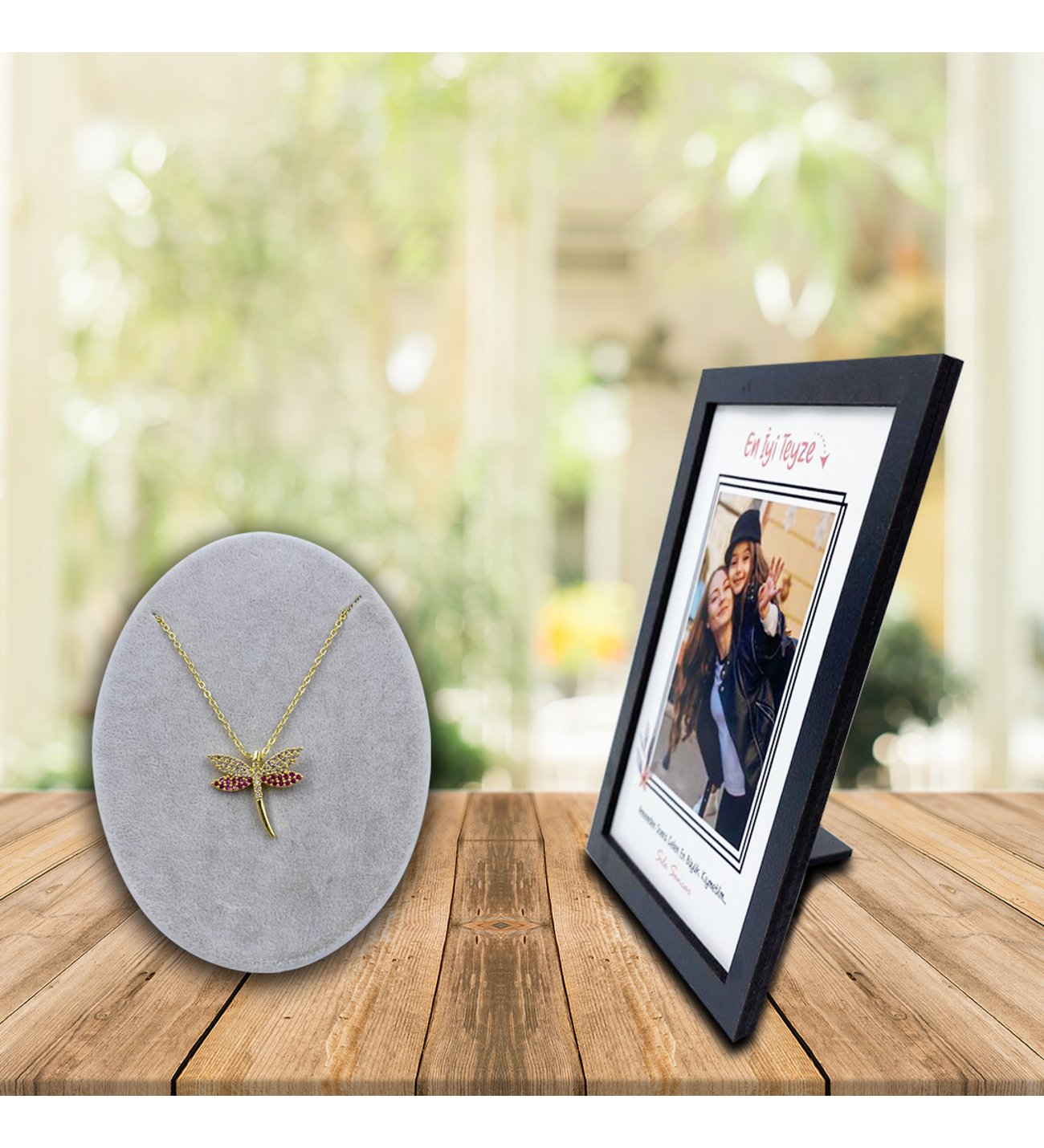 Kişiye Özel Anneler Günü Fotoğraf Baskılı En İyi Teyze Ahşap Çerçeve ve Ruby Kolye Kişiye Özel Anneler Günü Fotoğraf Baskılı En İyi Teyze Ahşap Çerçeve ve Ruby Kolye