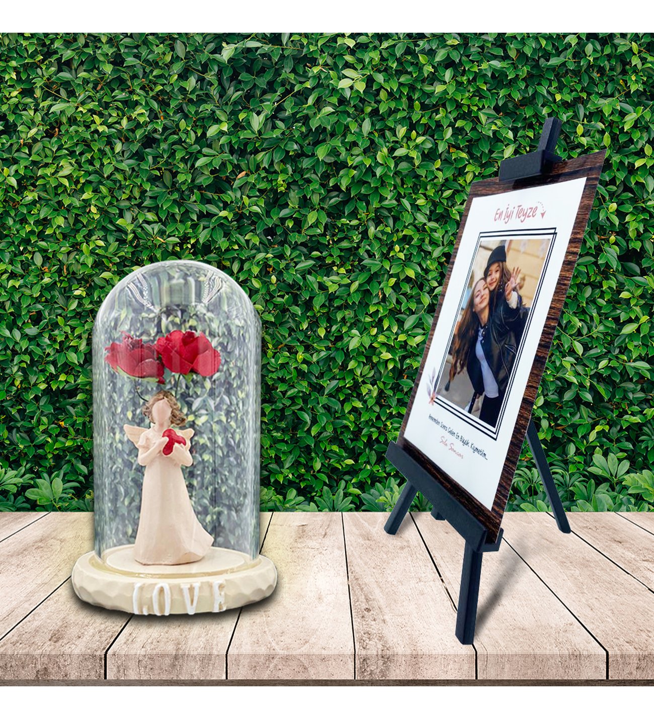 Kişiye Özel Anneler Günü Fotoğraflı En İyi Teyze Şövale & Aşk Perisi Fanus