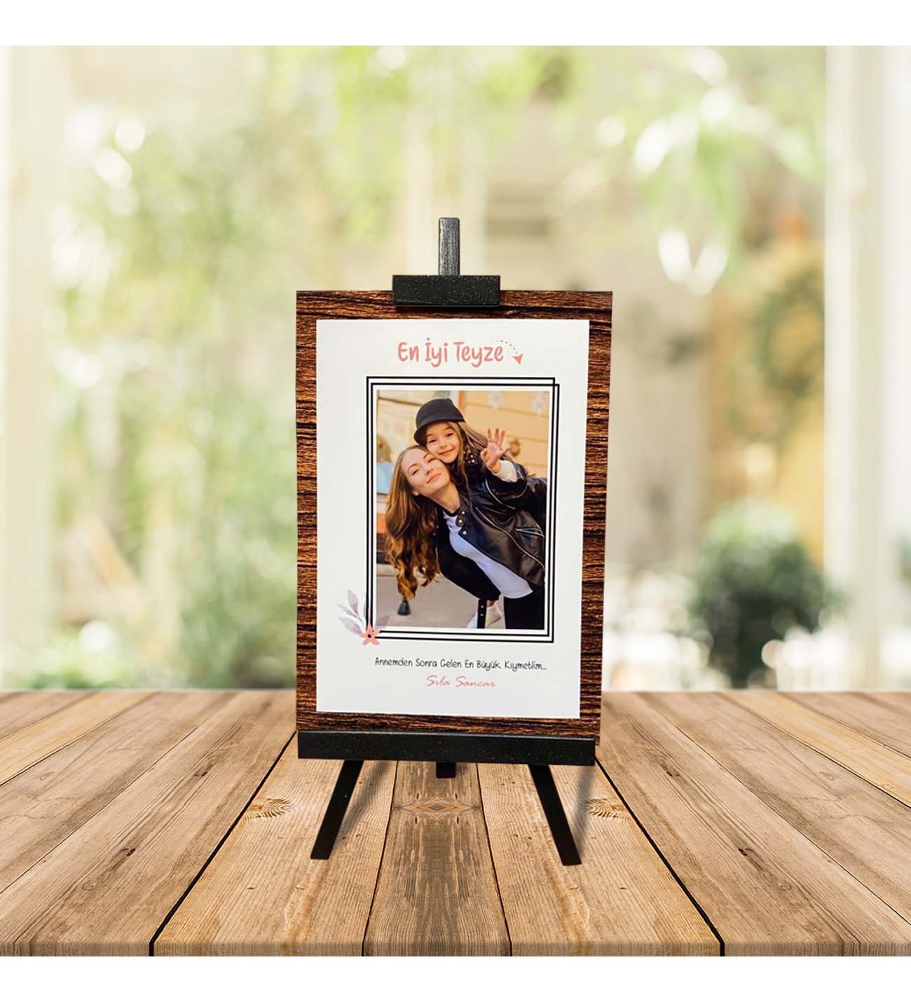 Kişiye Özel Anneler Günü Fotoğraflı En İyi Teyze Şövale ve İsimli Firuze Yusufcuk  Kolye