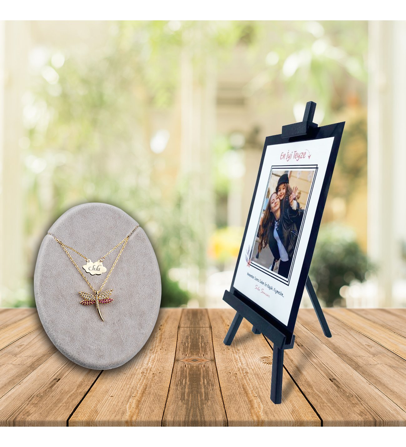 Kişiye Özel Anneler Günü Fotoğraflı En İyi Teyze Şövale ve İsimli Ruby Yusufcuk Kolye Kişiye Özel Anneler Günü Fotoğraflı En İyi Teyze Şövale ve İsimli Ruby Yusufcuk Kolye