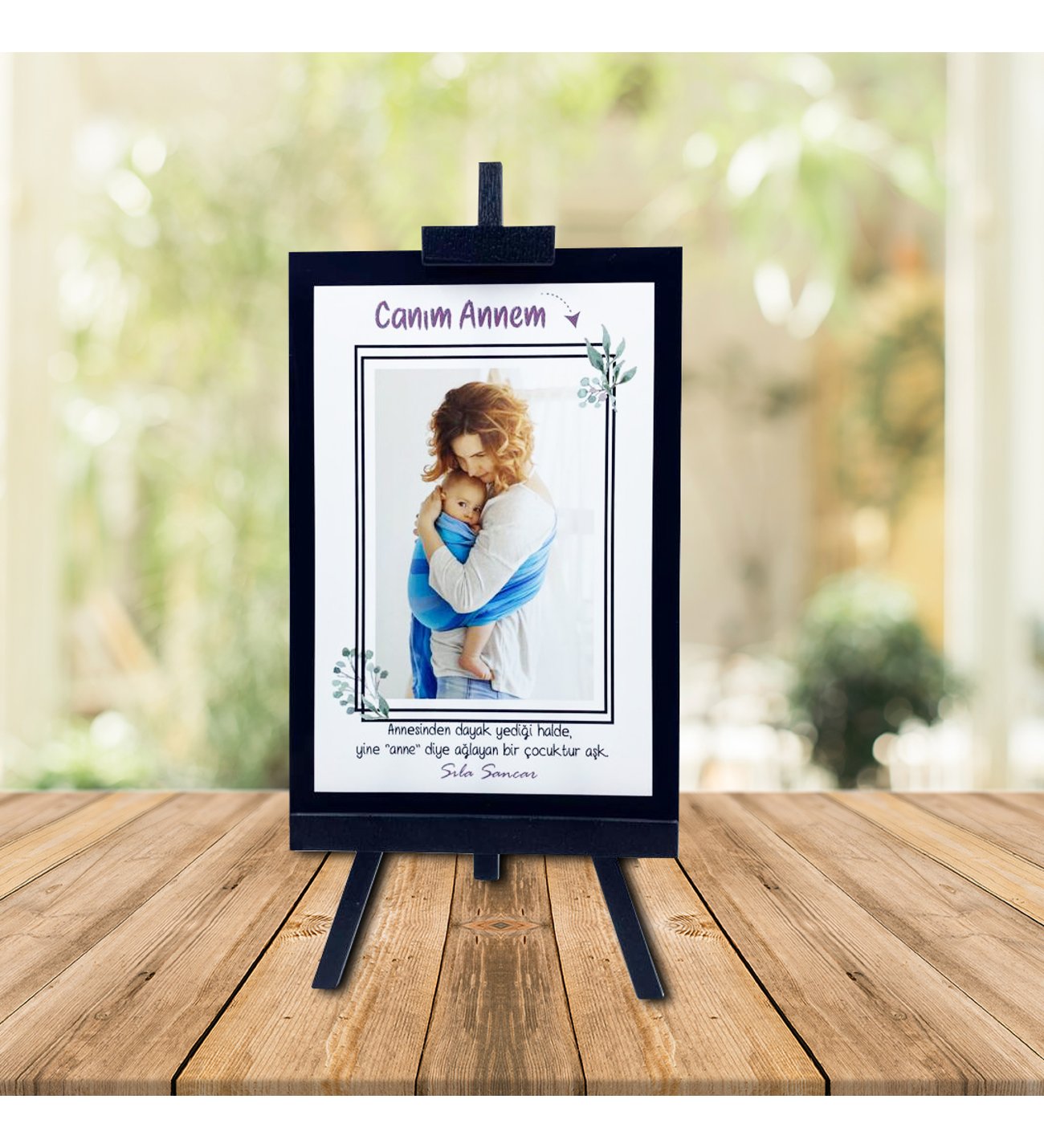 Kişiye Özel Anneler Günü Fotoğraflı Şövale & İsimli Sonsuzluk Çifti  Kolye ve Tişörtlü Peluş Ayıcık