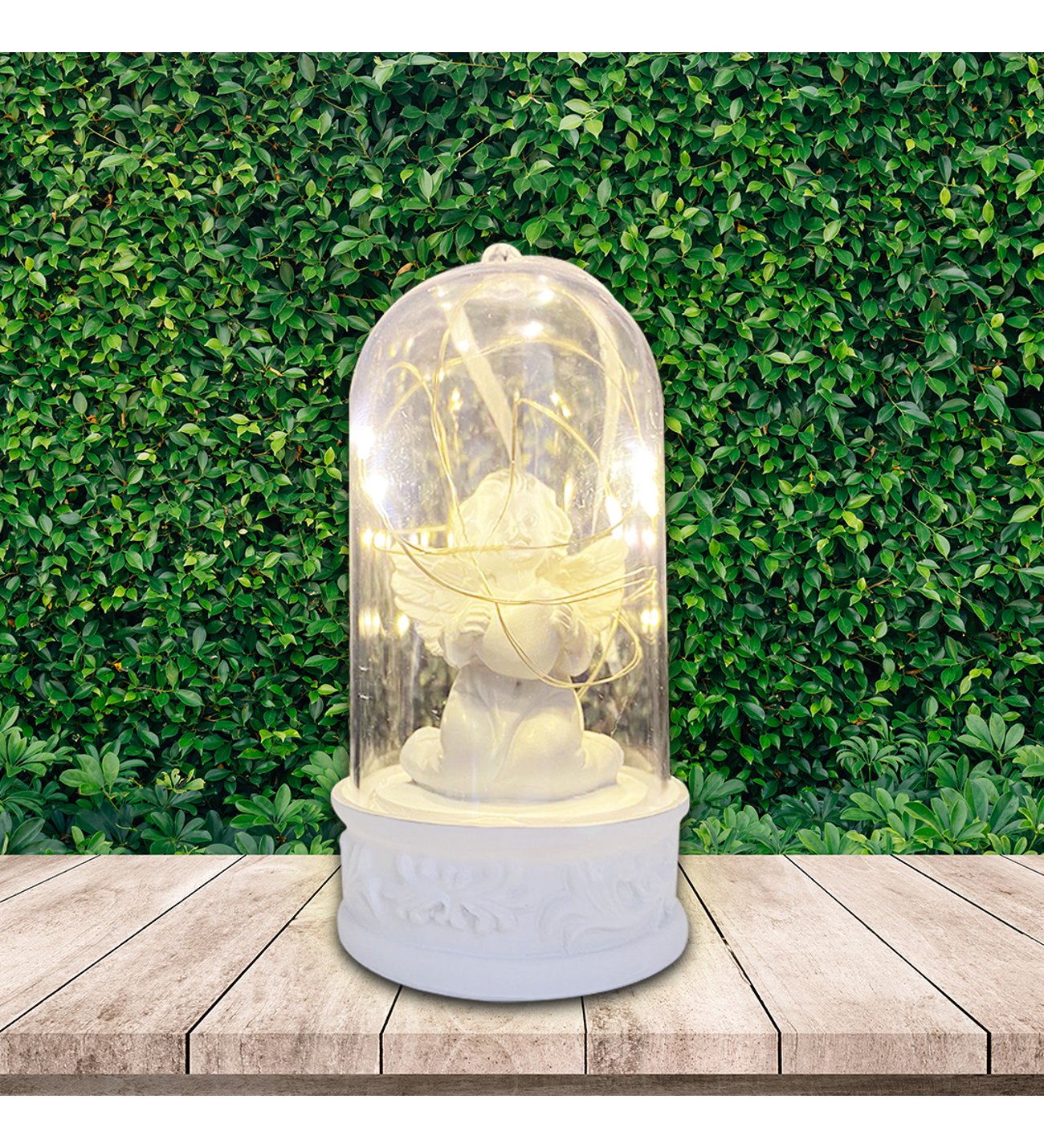 Kişiye Özel Anneler Günü Fotoğraflı Şövale & Kalpli Romantik Melek Işıklı Fanus