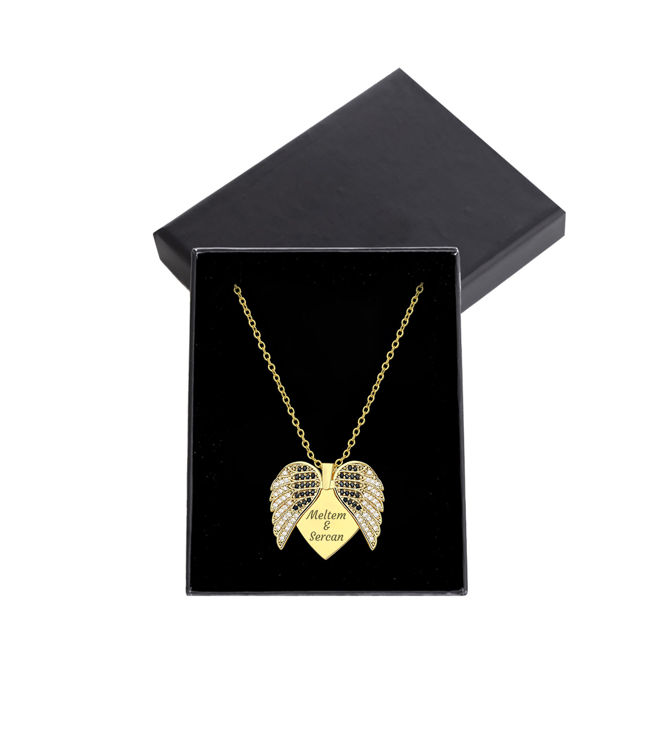 Kişiye Özel Anneler Günü Fotoğraflı Şövale & İsimli Açılır Melek Kanadı Kolye ve Tişörtlü Peluş Ayıcık