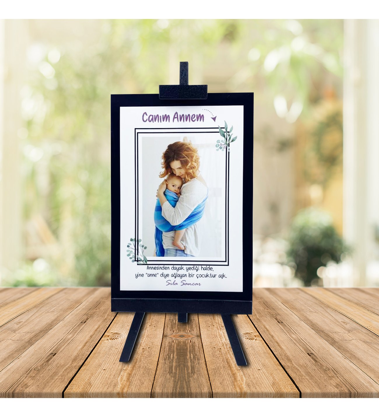 Kişiye Özel Anneler Günü Fotoğraflı  Şövale ve Firuze  Yusufçuk Kolye