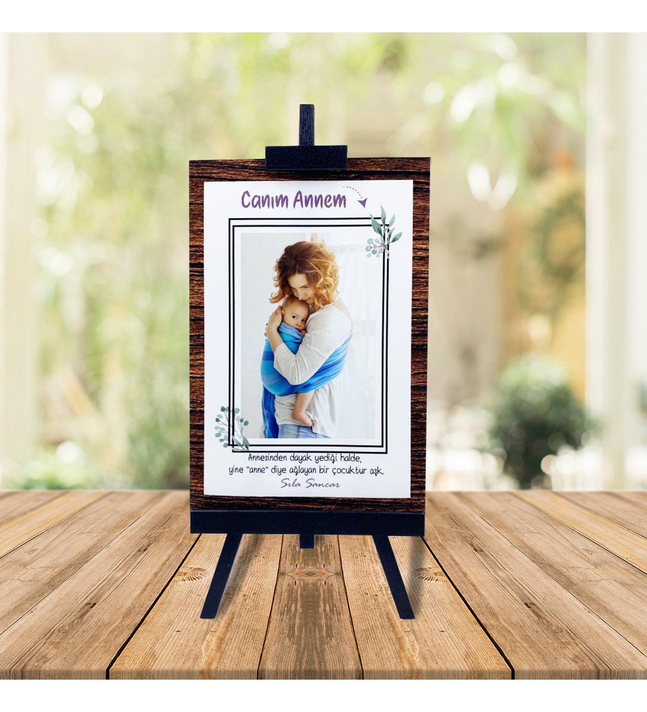 Kişiye Özel Anneler Günü Fotoğraflı Şövale ve Firuze Yusufçuk Kolye