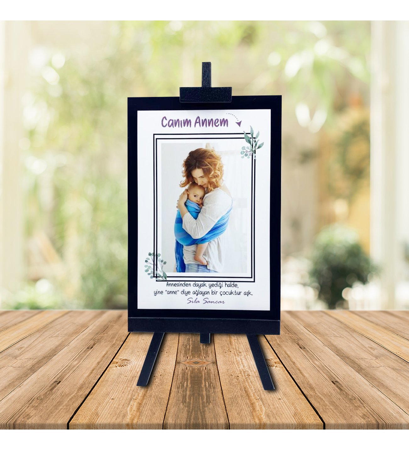 Kişiye Özel Anneler Günü Fotoğraflı Şövale ve İsimli Firuze Yusufcuk Kolye