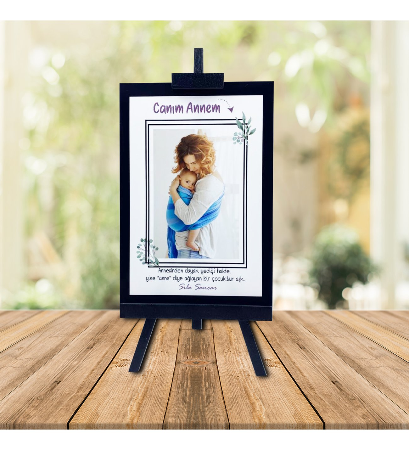 Kişiye Özel Anneler Günü Fotoğraflı Şövale ve İsimli Ruby Yusufcuk  Kolye