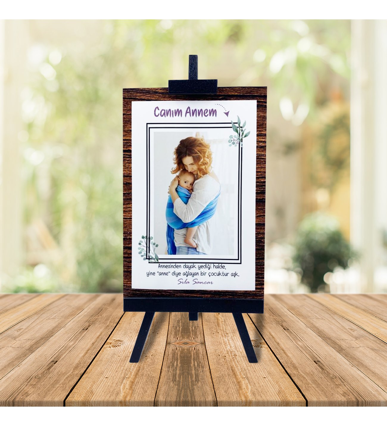 Kişiye Özel Anneler Günü Fotoğraflı Şövale ve İsimli Sonsuzluk Çifti Kolye