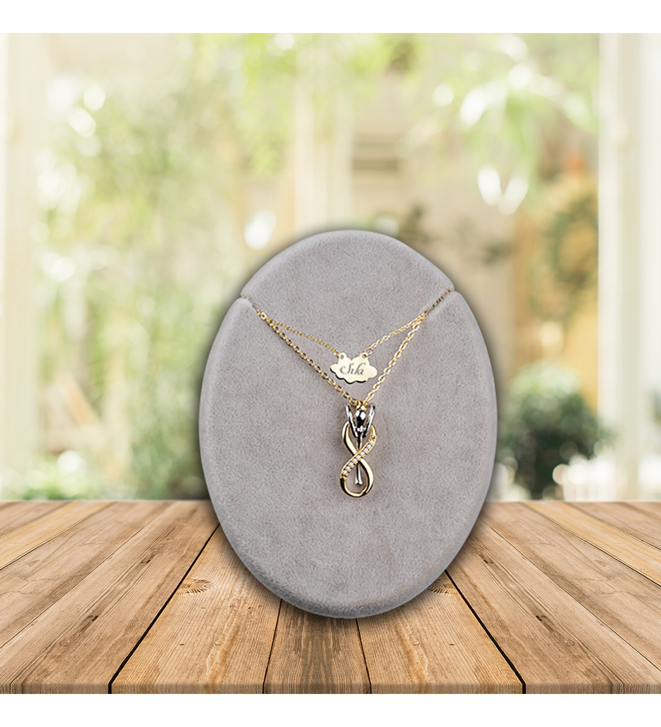 Kişiye Özel Anneler Günü Fotoğraflı Şövale ve İsimli Sonsuzluk Çifti Kolye Kişiye Özel Anneler Günü Fotoğraflı Şövale ve İsimli Sonsuzluk Çifti Kolye