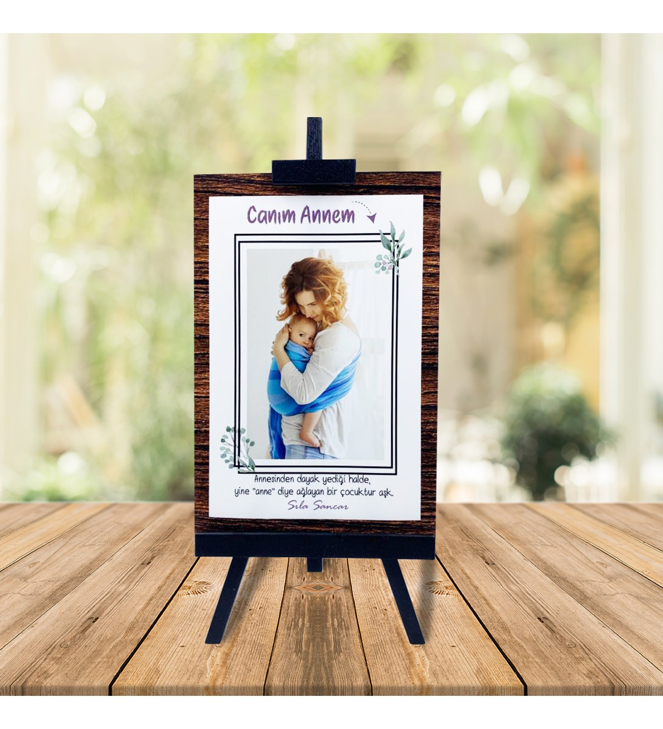 Kişiye Özel Anneler Günü Fotoğraflı Şövale ve Ruby Yusufçuk Kolye