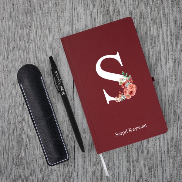Kişiye Özel Yeni Yıl Uv Baskılı Harfli Bordo Defter & Siyah Tükenmez Kalem