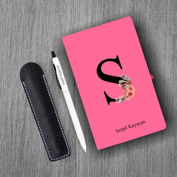 Kişiye Özel Uv Baskılı Harfli Pembe Defter & Beyaz Tükenmez Kalem Kişiye Özel Uv Baskılı Harfli Pembe Defter & Beyaz Tükenmez Kalem