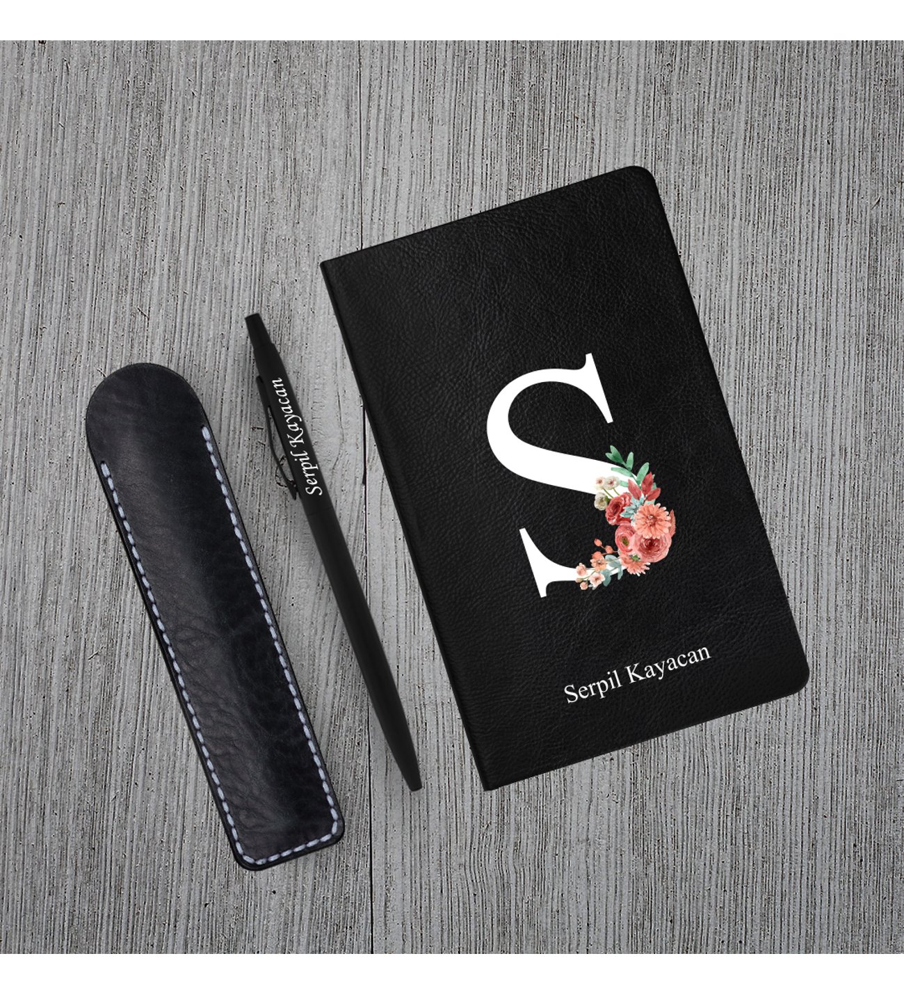 Kişiye Özel Yeni Yıl Uv Baskılı Harfli Siyah Defter & Siyah Tükenmez Kalem