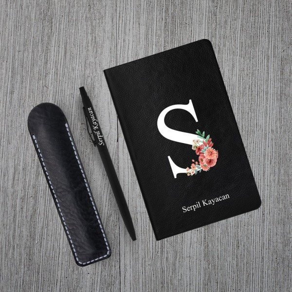 Kişiye Özel Yeni Yıl Uv Baskılı Harfli Siyah Defter & Siyah Tükenmez Kalem